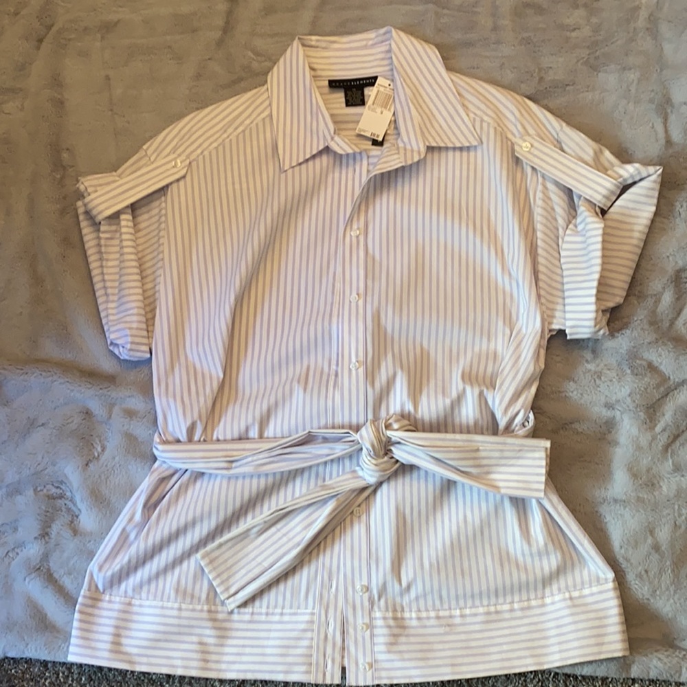 NWT Grace Elements White and Lilac Stripe Blouse